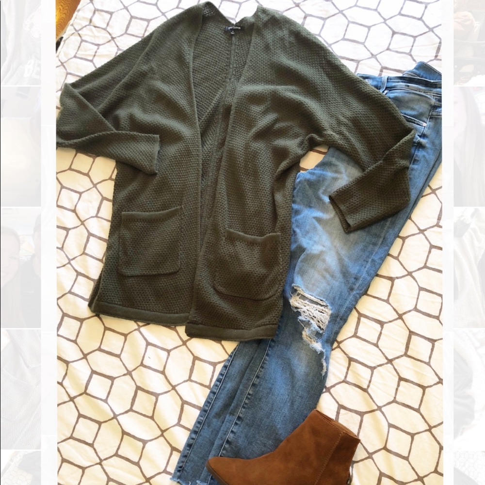 Olive Green open front cardigan- MEDIUM